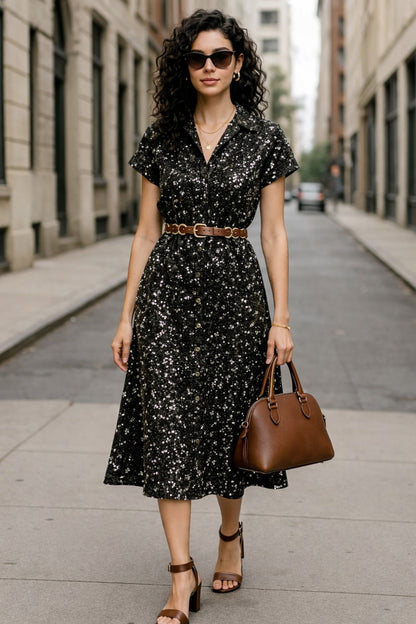 Black Denim Sequins Embroidery Fabric