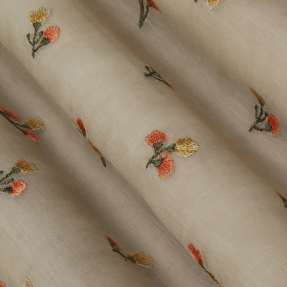 Beige Color Chanderi Embroidery Fabric