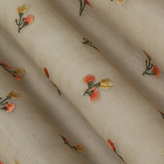 Beige Color Chanderi Embroidery Fabric