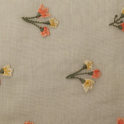 Beige Color Chanderi Embroidery Fabric
