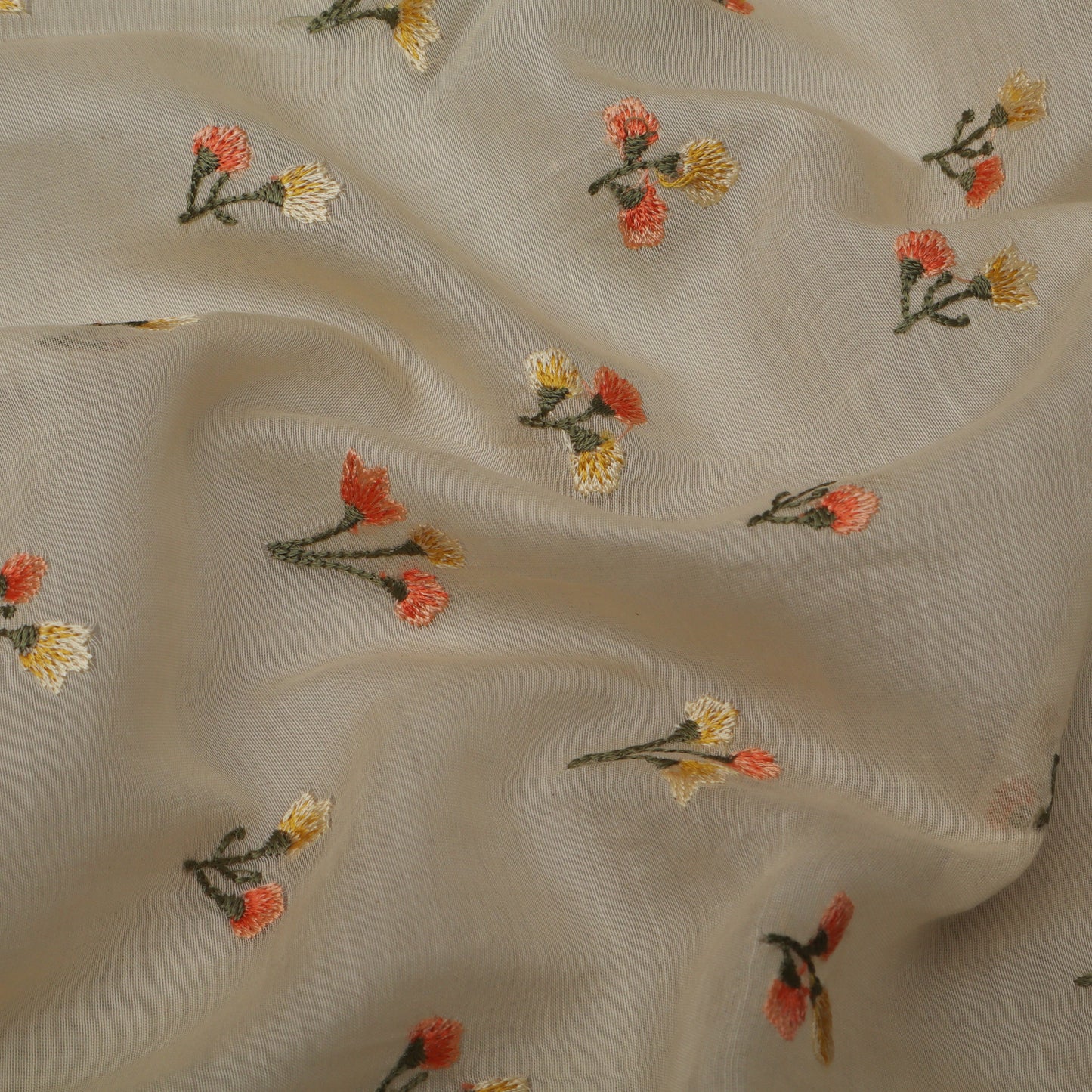 Beige Color Chanderi Embroidery Fabric