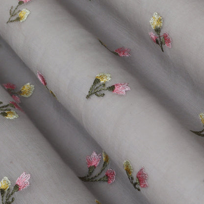 Grey Color Chanderi Embroidery Fabric