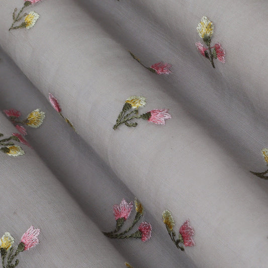 Grey Color Chanderi Embroidery Fabric