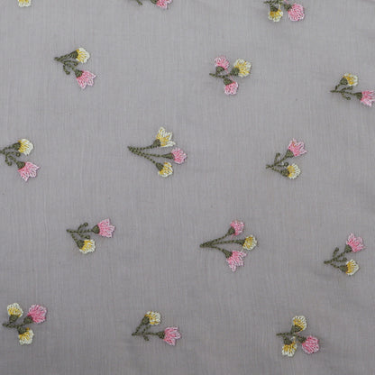 Grey Color Chanderi Embroidery Fabric