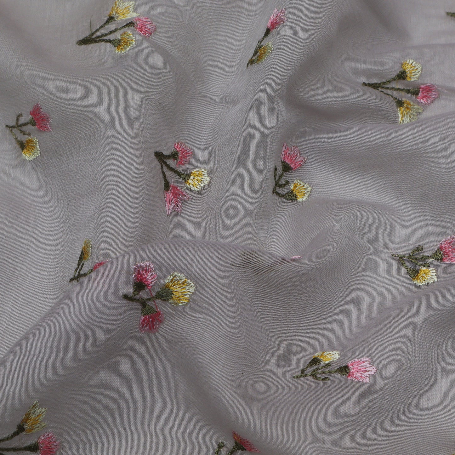 Grey Color Chanderi Embroidery Fabric