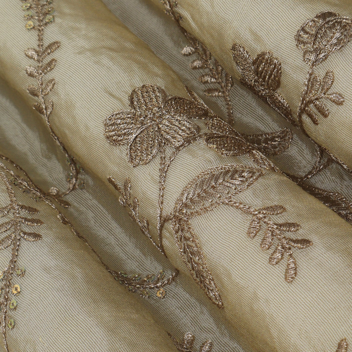 Beige Color Tissue Embroidery Fabric