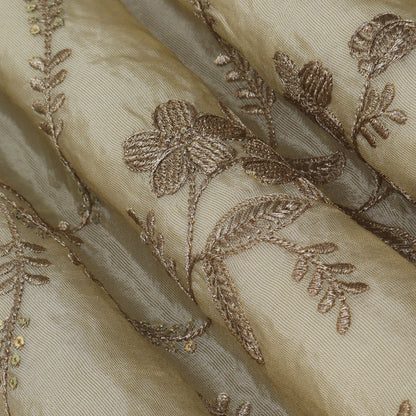 Beige Color Tissue Embroidery Fabric