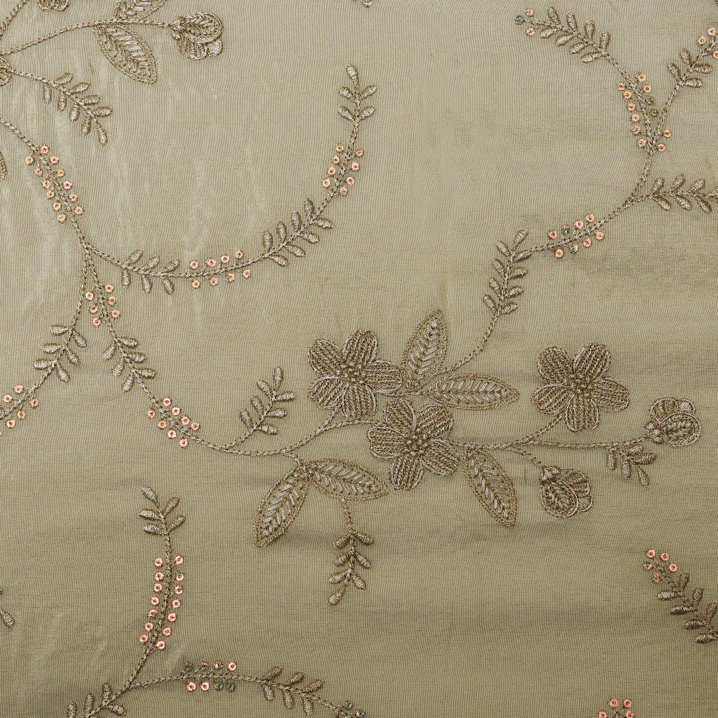 Beige Color Tissue Embroidery Fabric