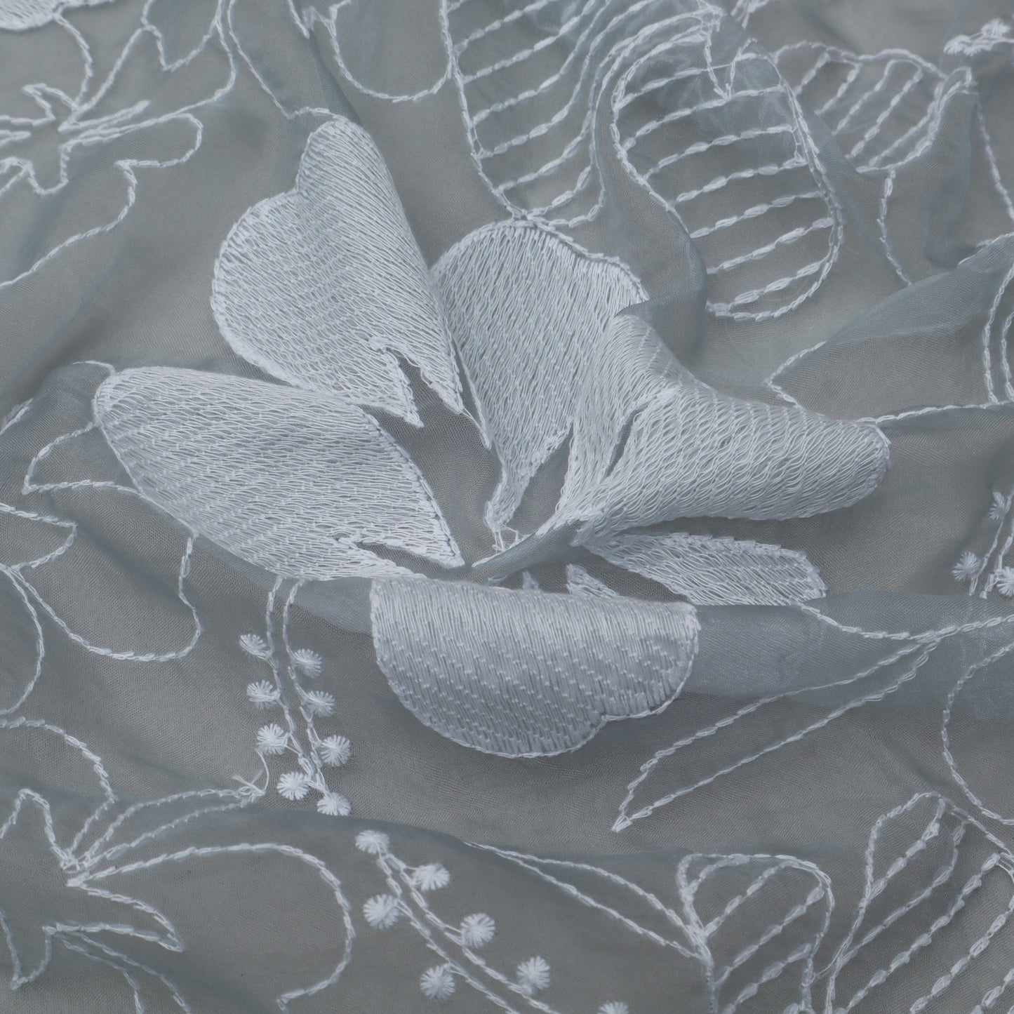 Grey Color Organza Embroidery Fabric