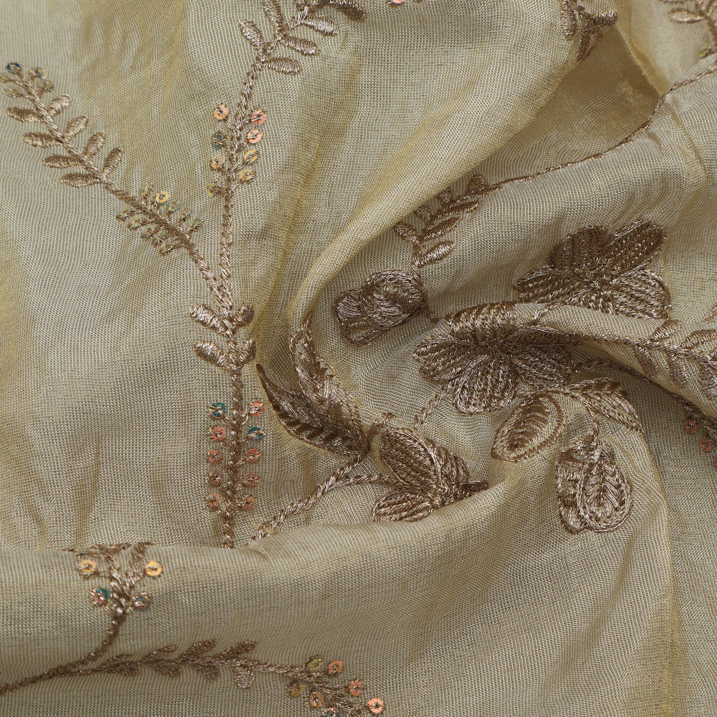 Beige Color Tissue Embroidery Fabric