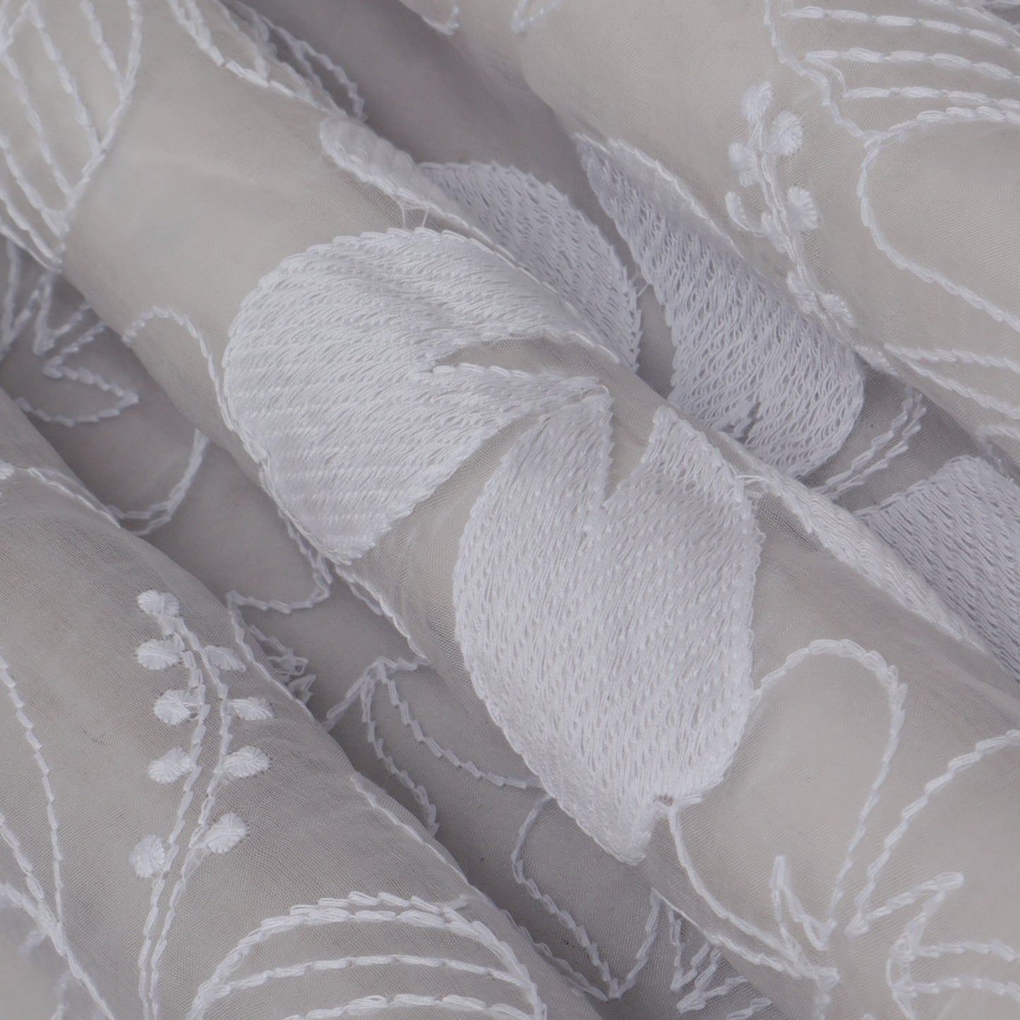 White Color Organza Embroidery Fabric