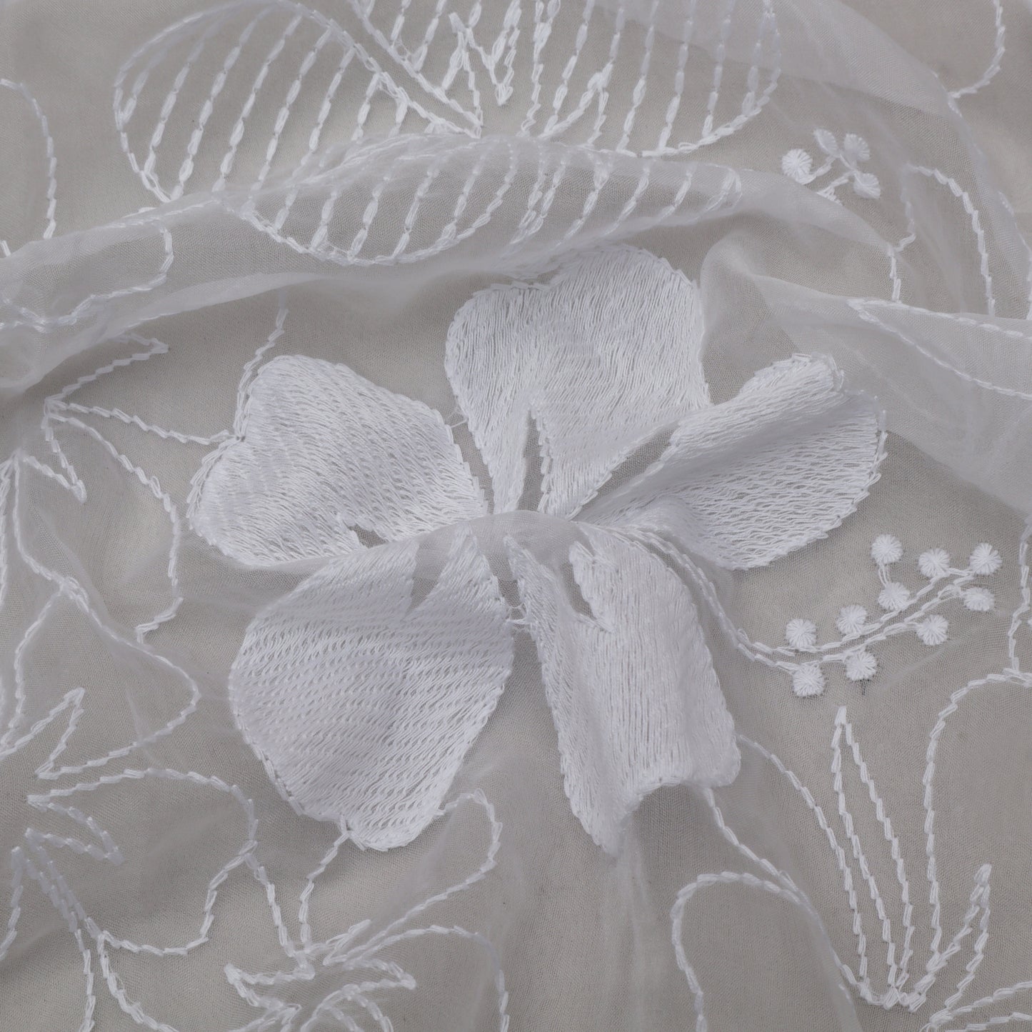 White Color Organza Embroidery Fabric