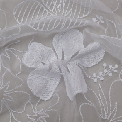 White Color Organza Embroidery Fabric