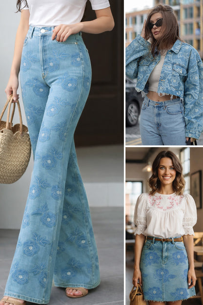 Denim Patch  Floral Work Embroidery