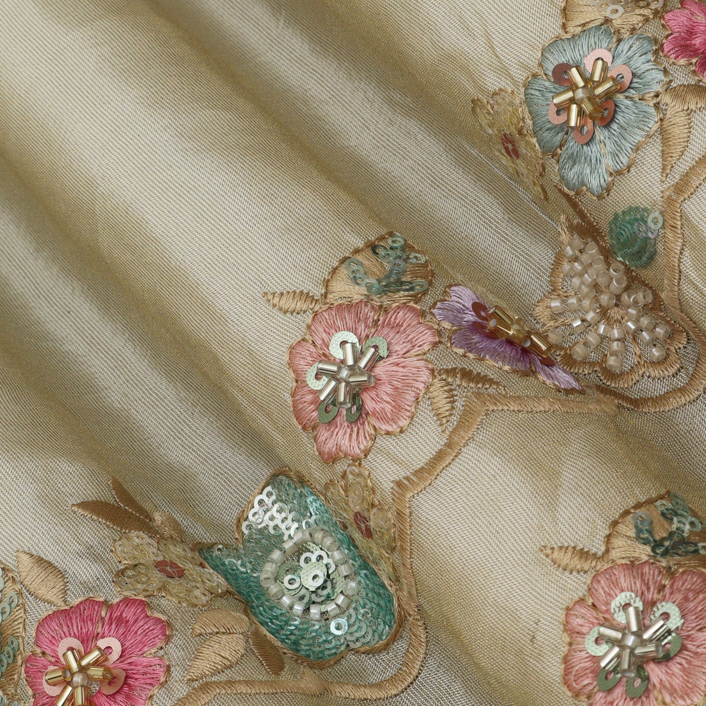 Beige Color Tissue Booti Fabric