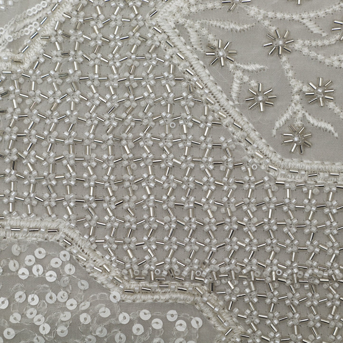 White Color Georgette Sequins Embroidery Fabric