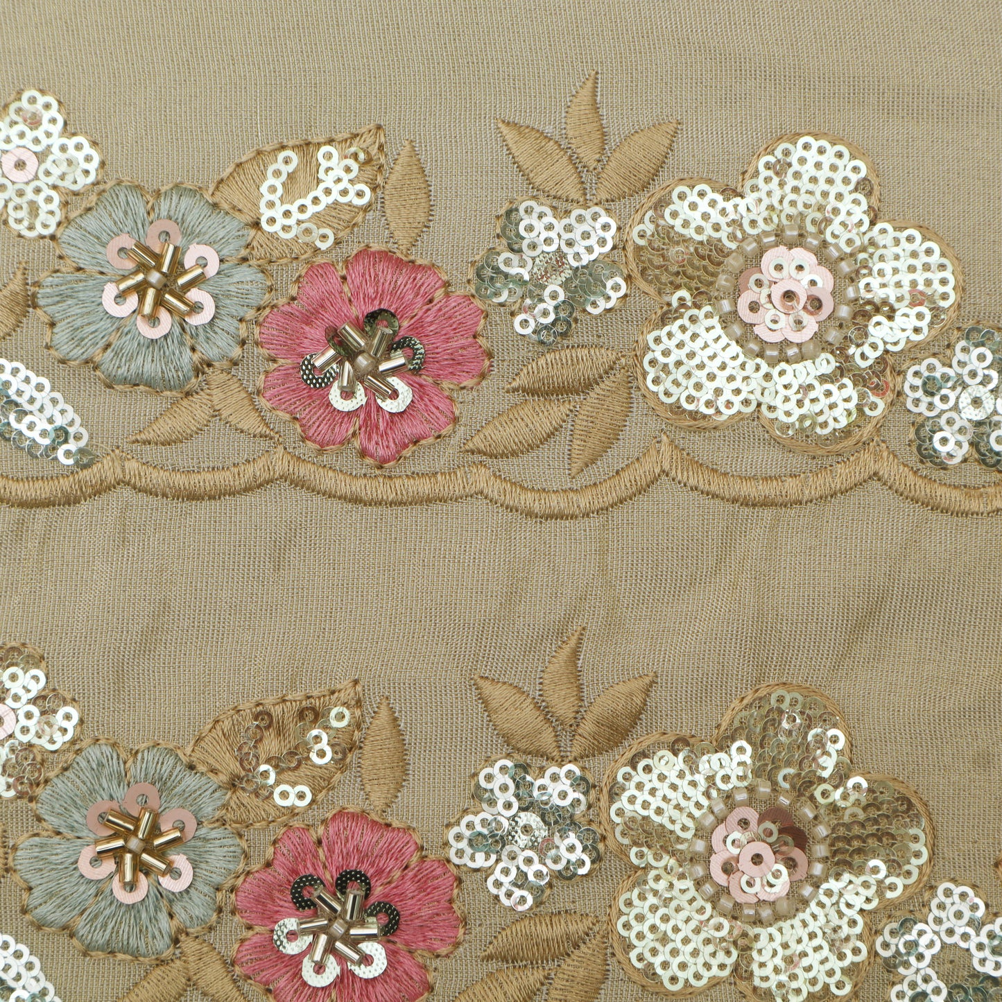 Beige Color Tissue Booti Fabric