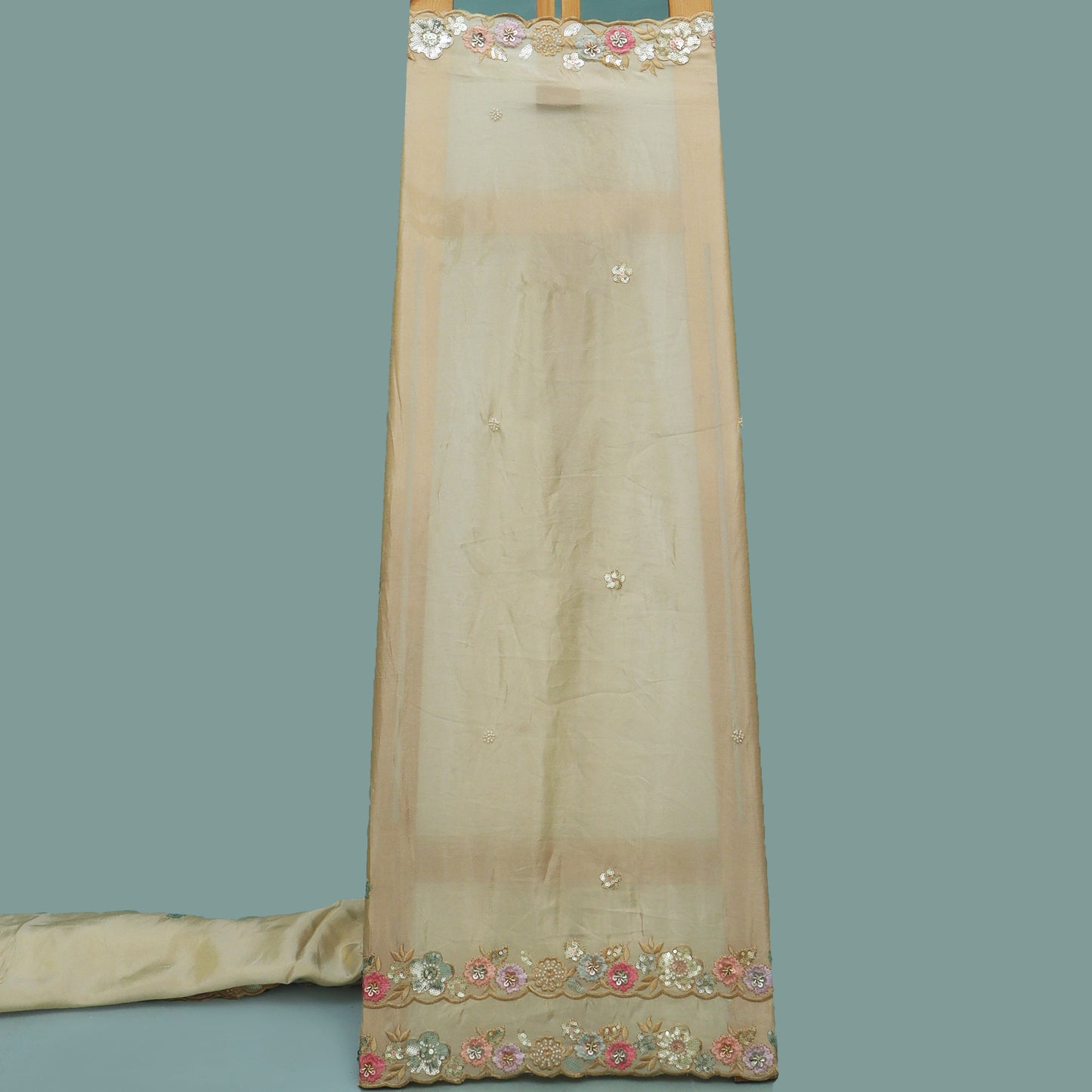 Beige Color Tissue Booti Fabric