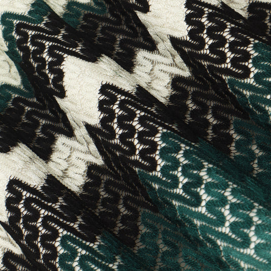 Green-Black And White Crosia Fabric