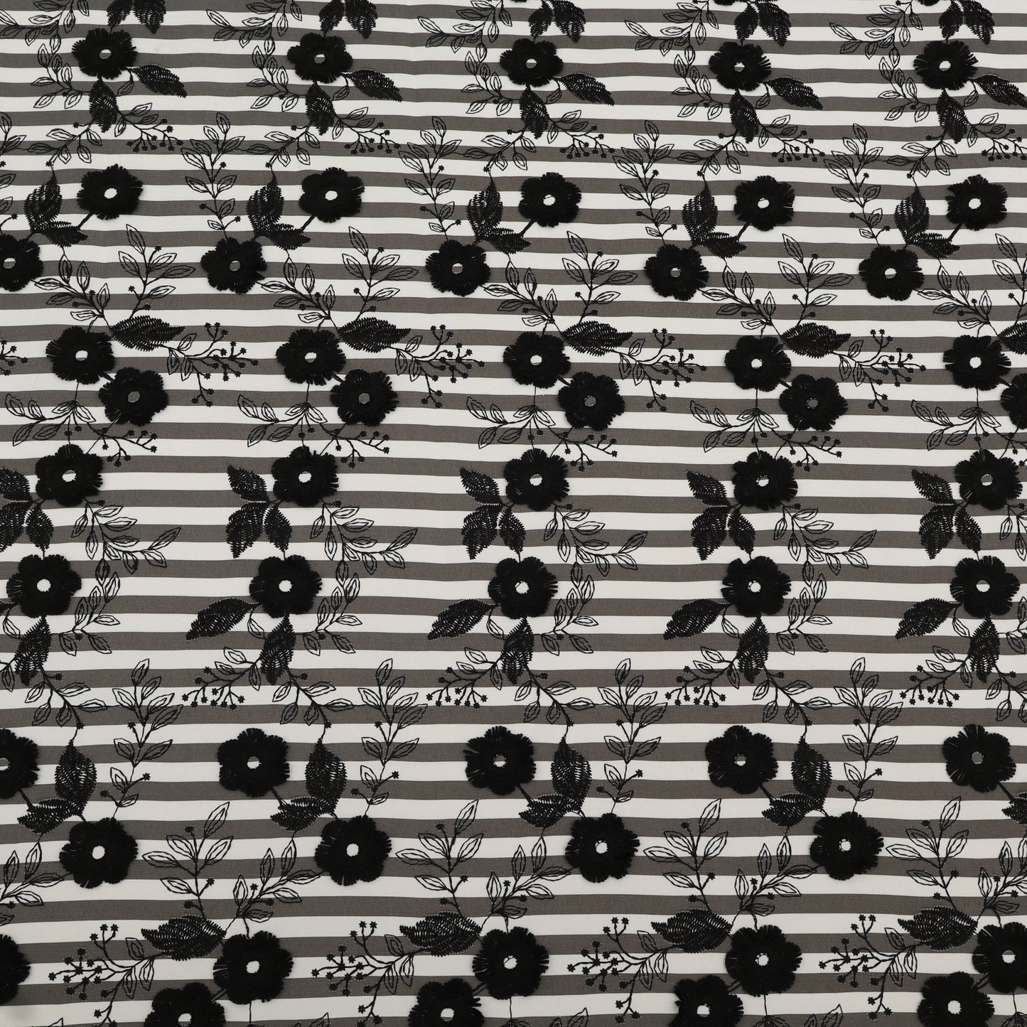 Crepe Silk Stripe Embroidery Fabric