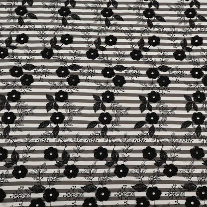 Crepe Silk Stripe Embroidery Fabric