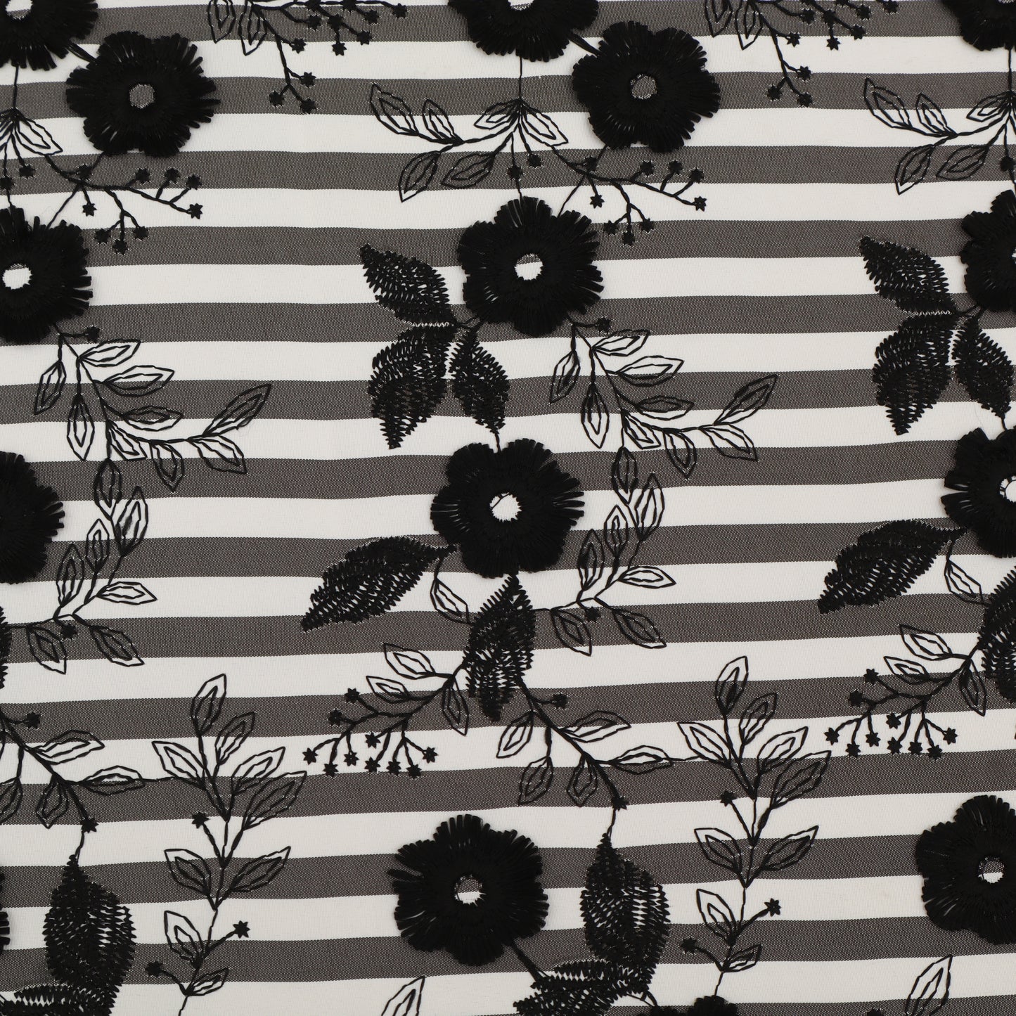 Crepe Silk Stripe Embroidery Fabric