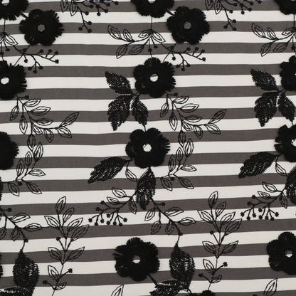 Crepe Silk Stripe Embroidery Fabric