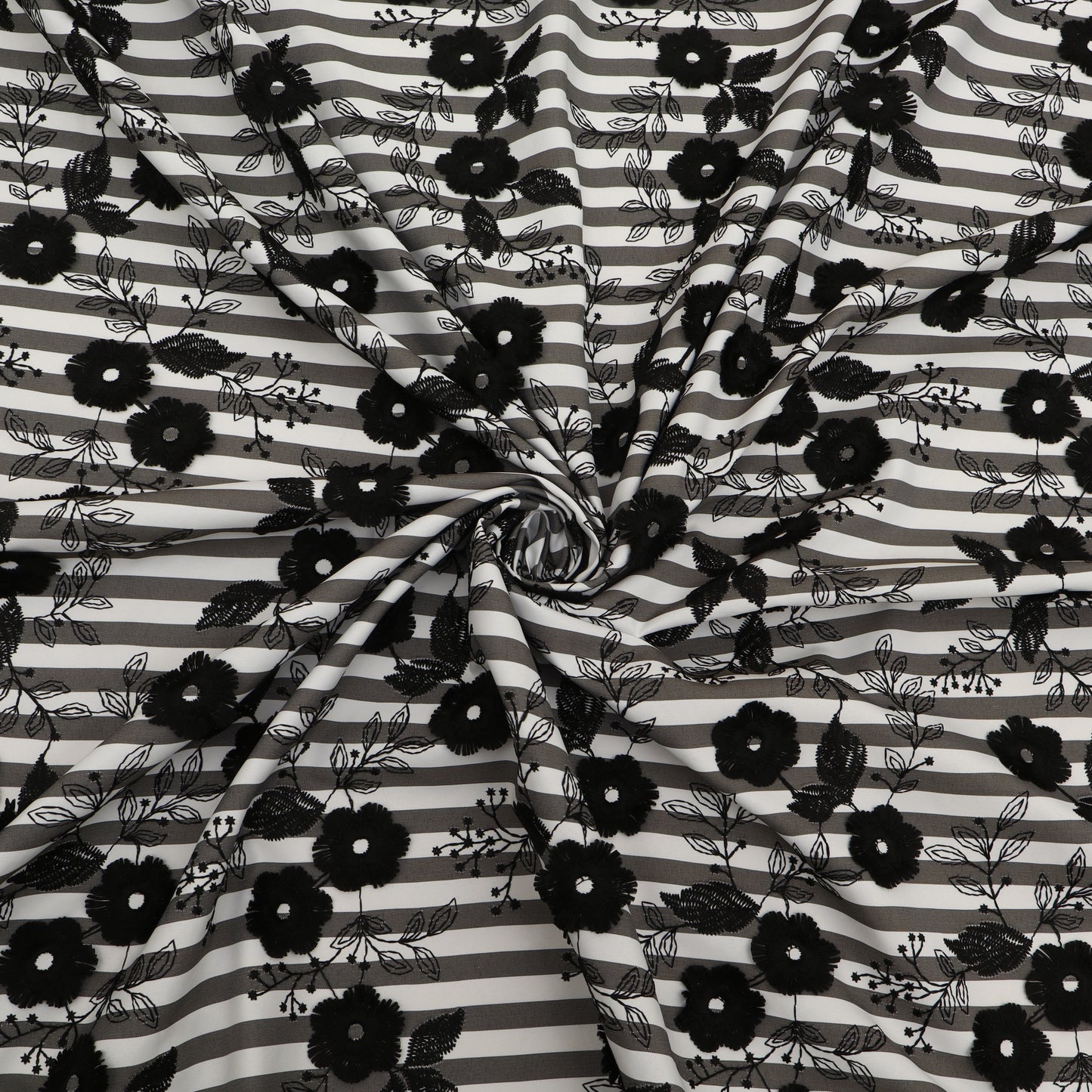 Crepe Silk Stripe Embroidery Fabric
