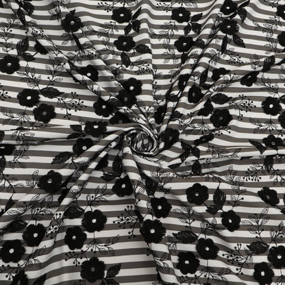 Crepe Silk Stripe Embroidery Fabric