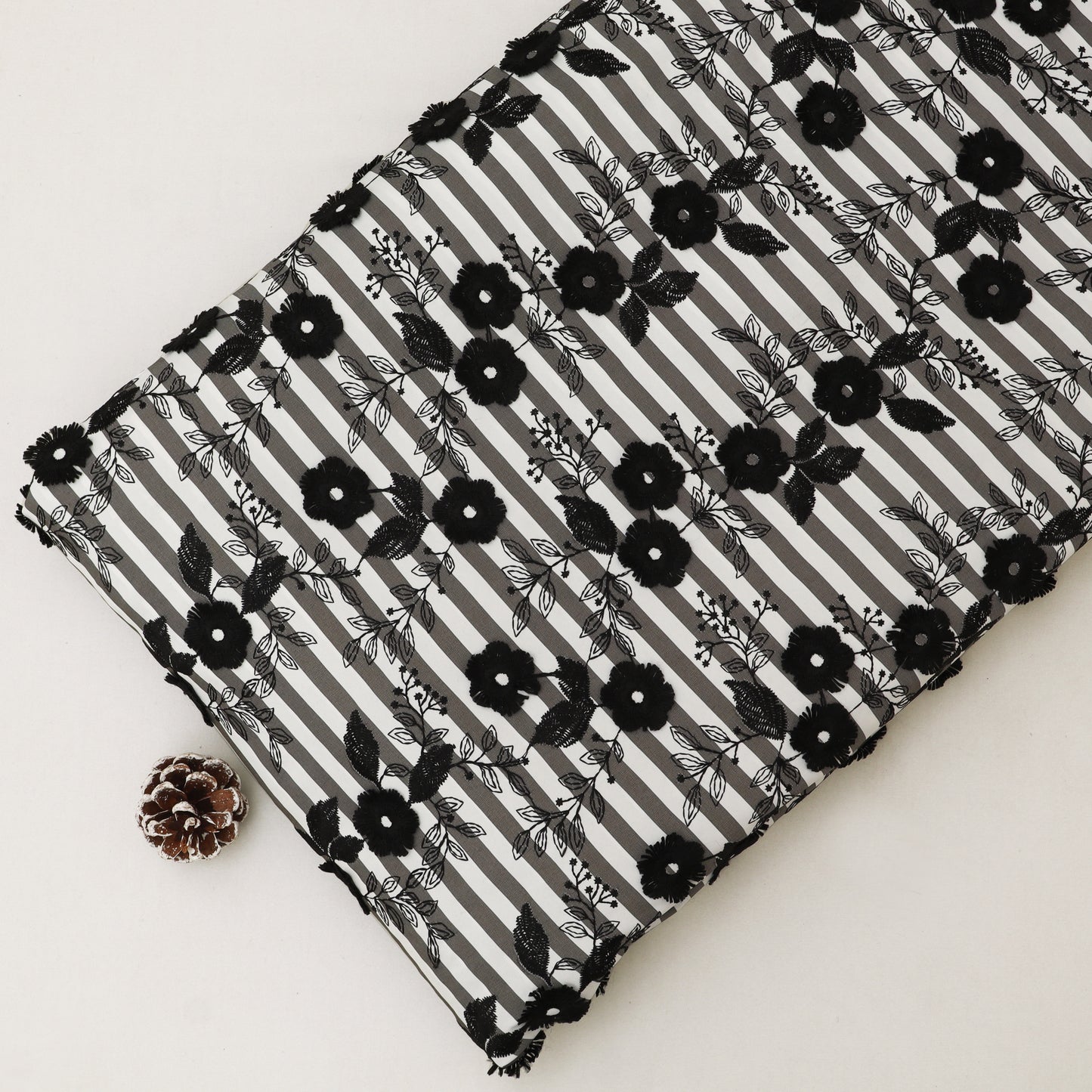 Crepe Silk Stripe Embroidery Fabric