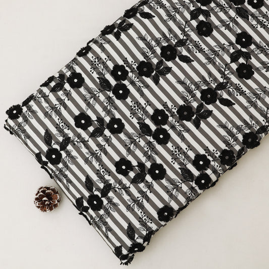 Crepe Silk Stripe Embroidery Fabric