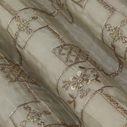 Beige Color Tissue Embroidery Fabric