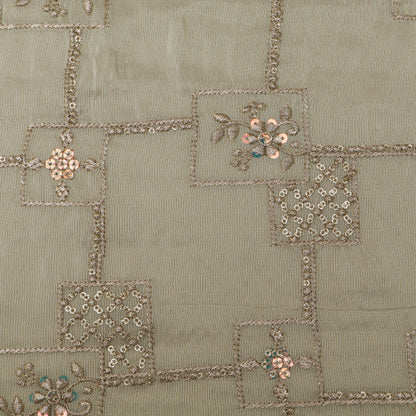 Beige Color Tissue Embroidery Fabric