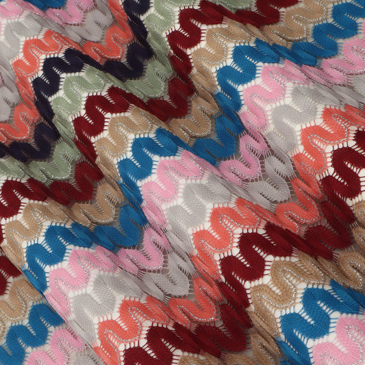 Multicolor Crosia  Fabric with Wave Pattern