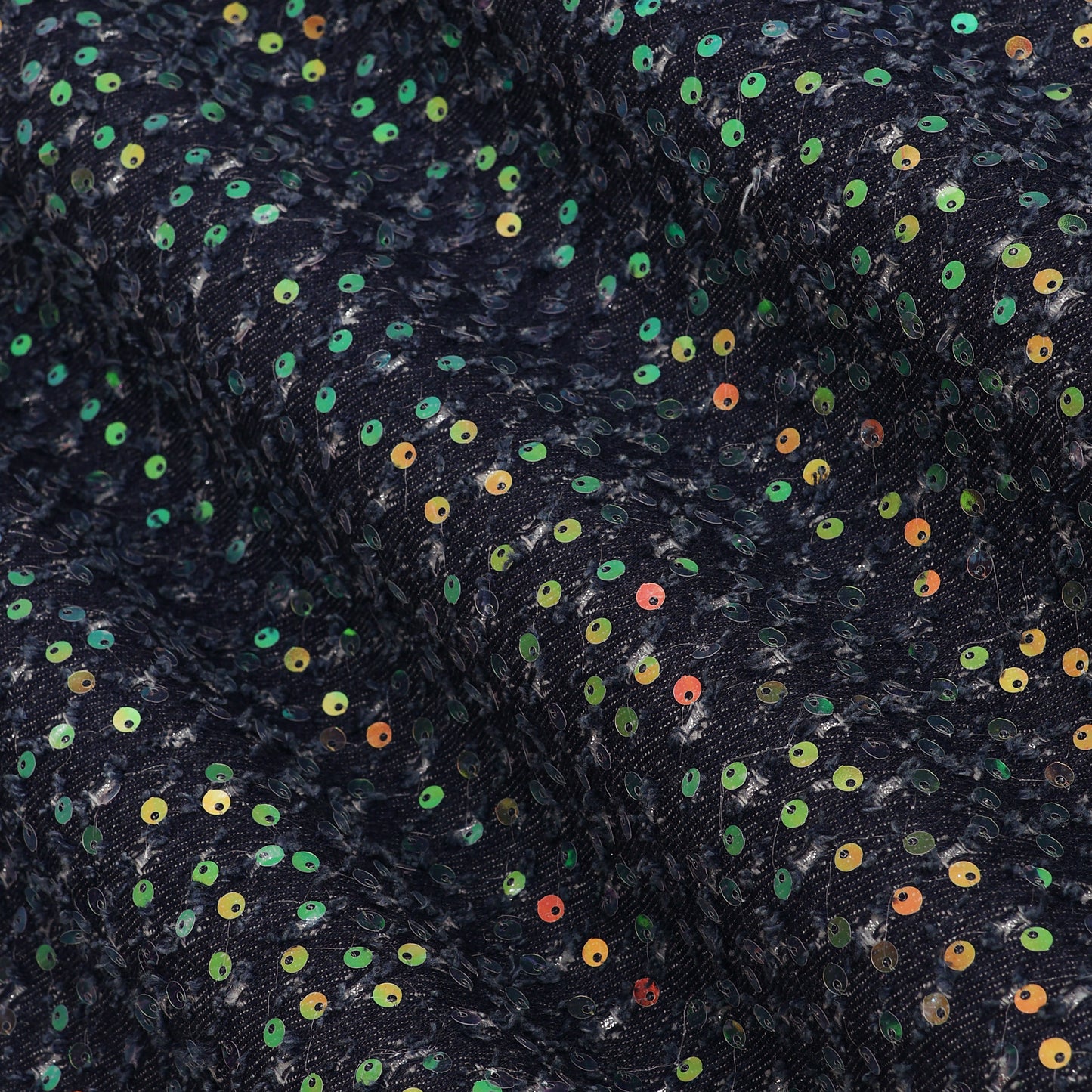 Black Multicolor Sequin Denim Fabric