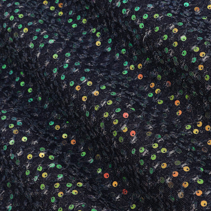 Black Multicolor Sequin Denim Fabric