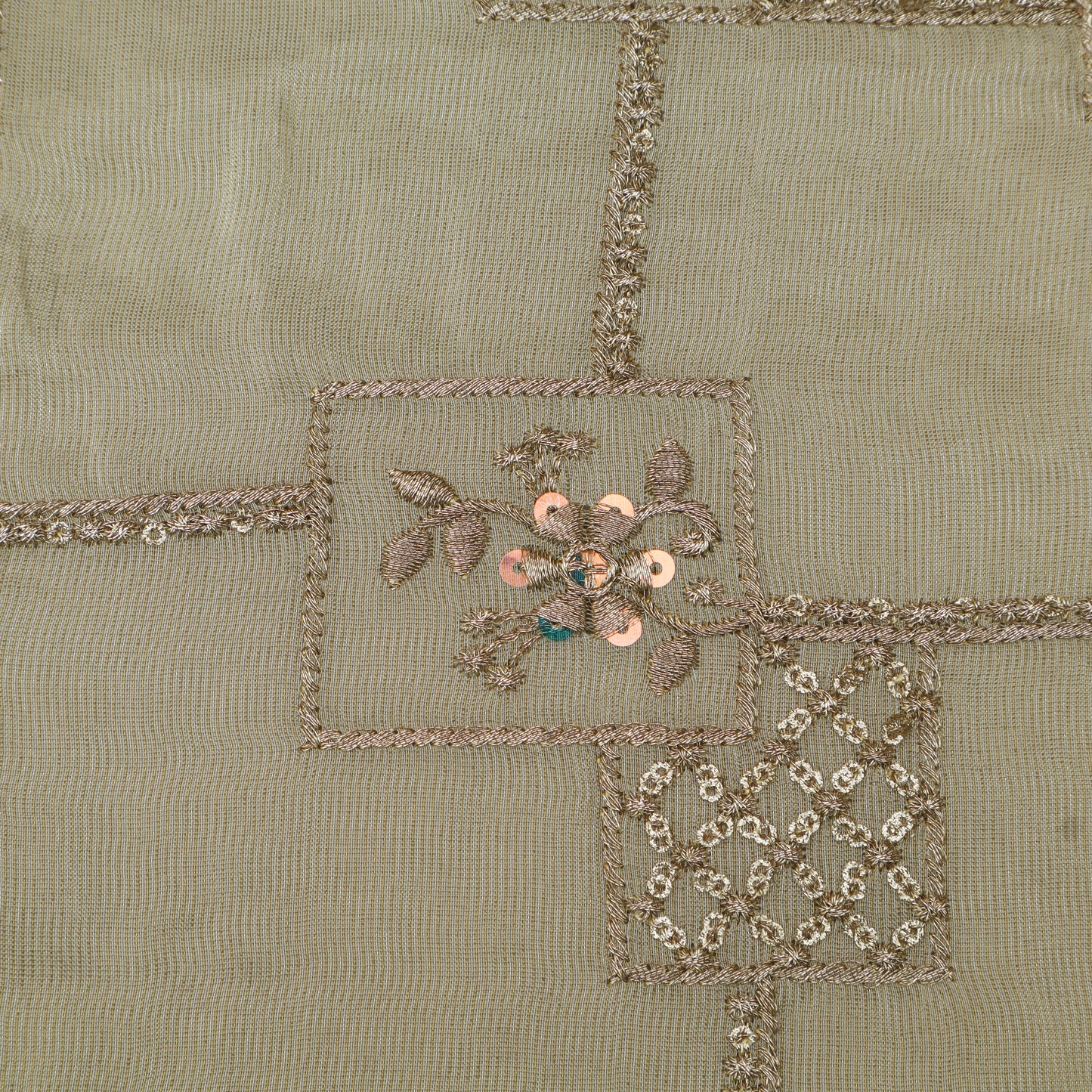 Beige Color Tissue Embroidery Fabric