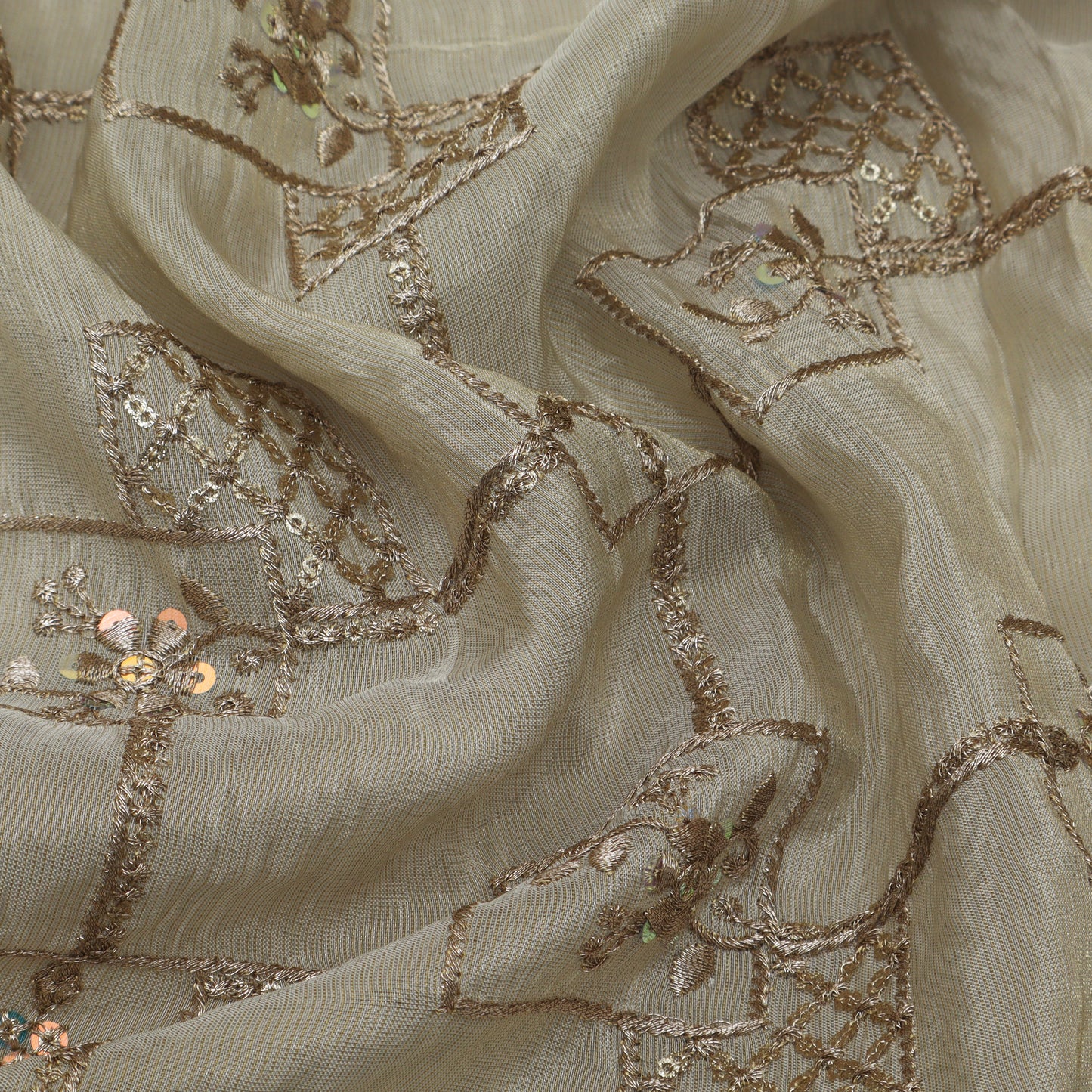 Beige Color Tissue Embroidery Fabric