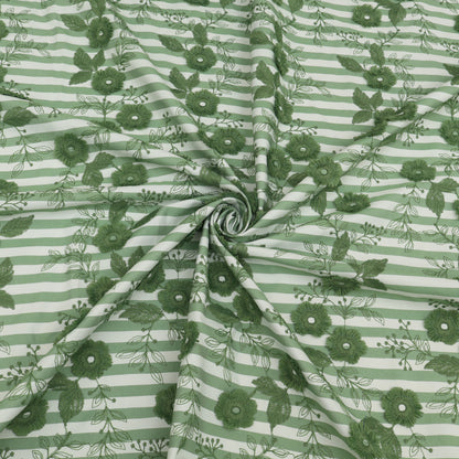 Crepe Silk Stripe Embroidery Fabric