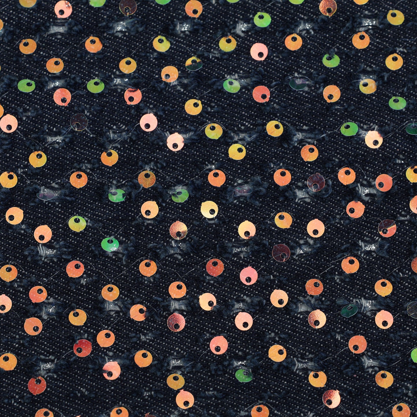 Black Multicolor Sequin Denim Fabric