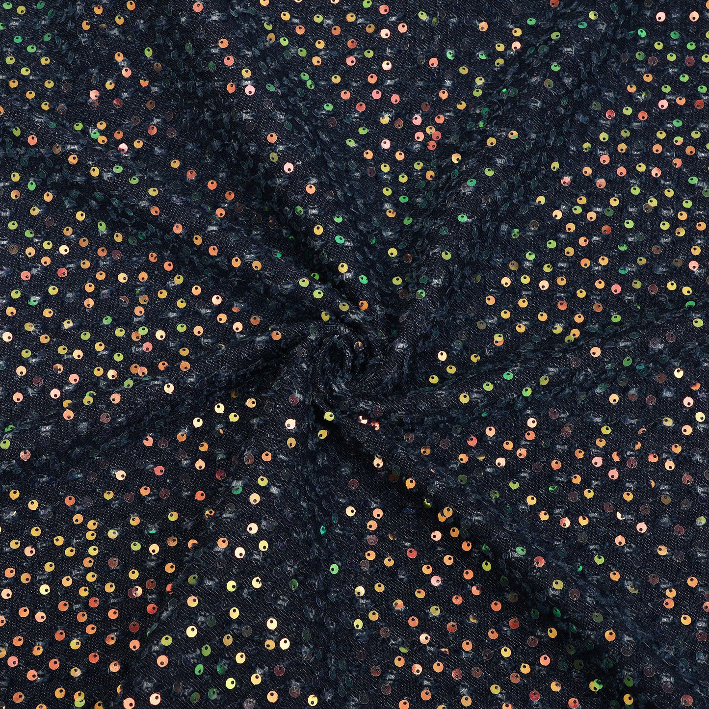 Black Multicolor Sequin Denim Fabric