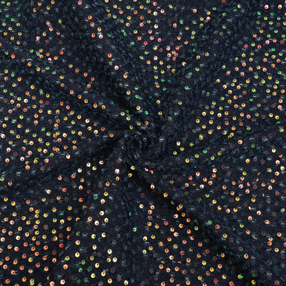 Black Multicolor Sequin Denim Fabric