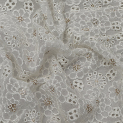 White Color Georgette Embroidery Fabric