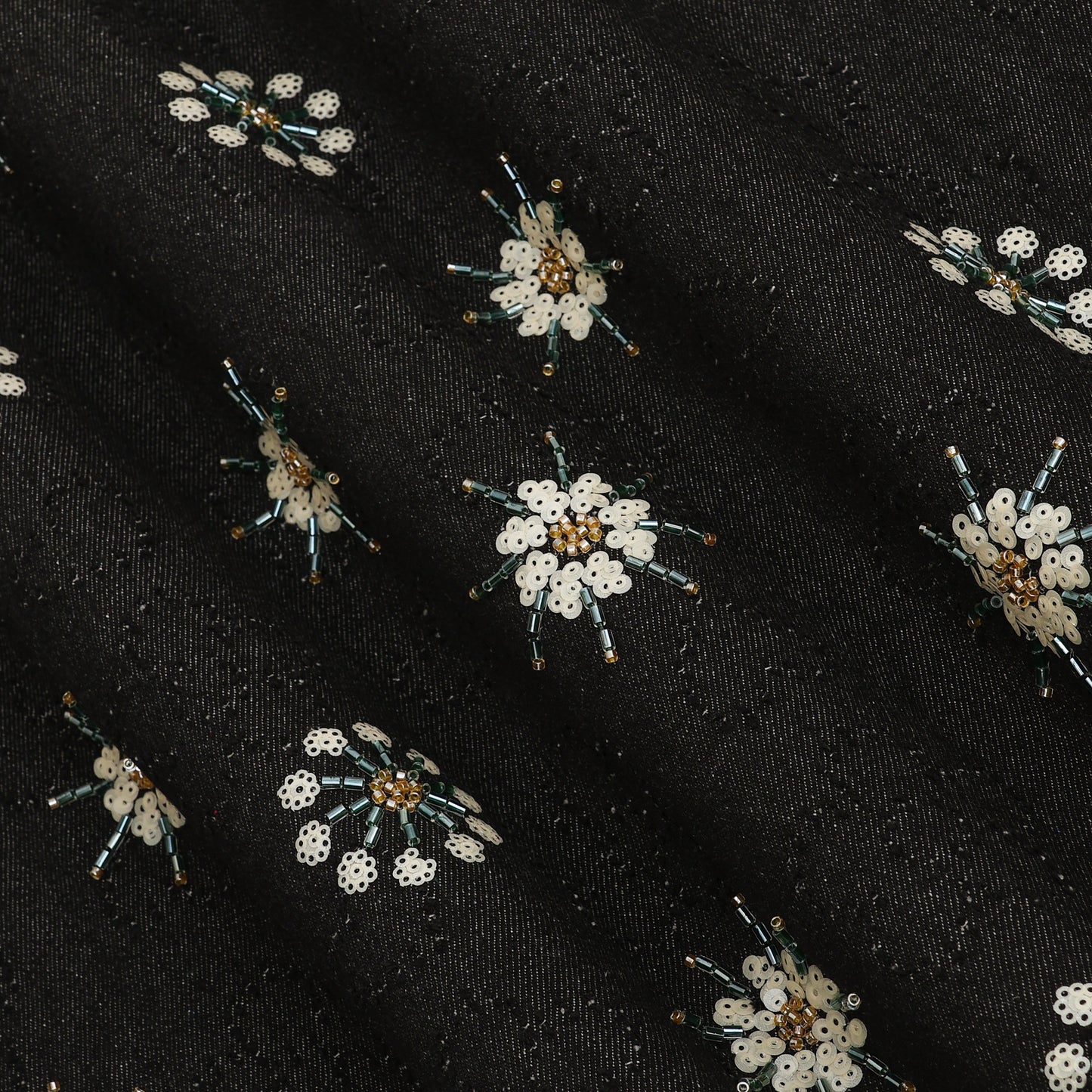 Floral Sequins Denim Embroidery