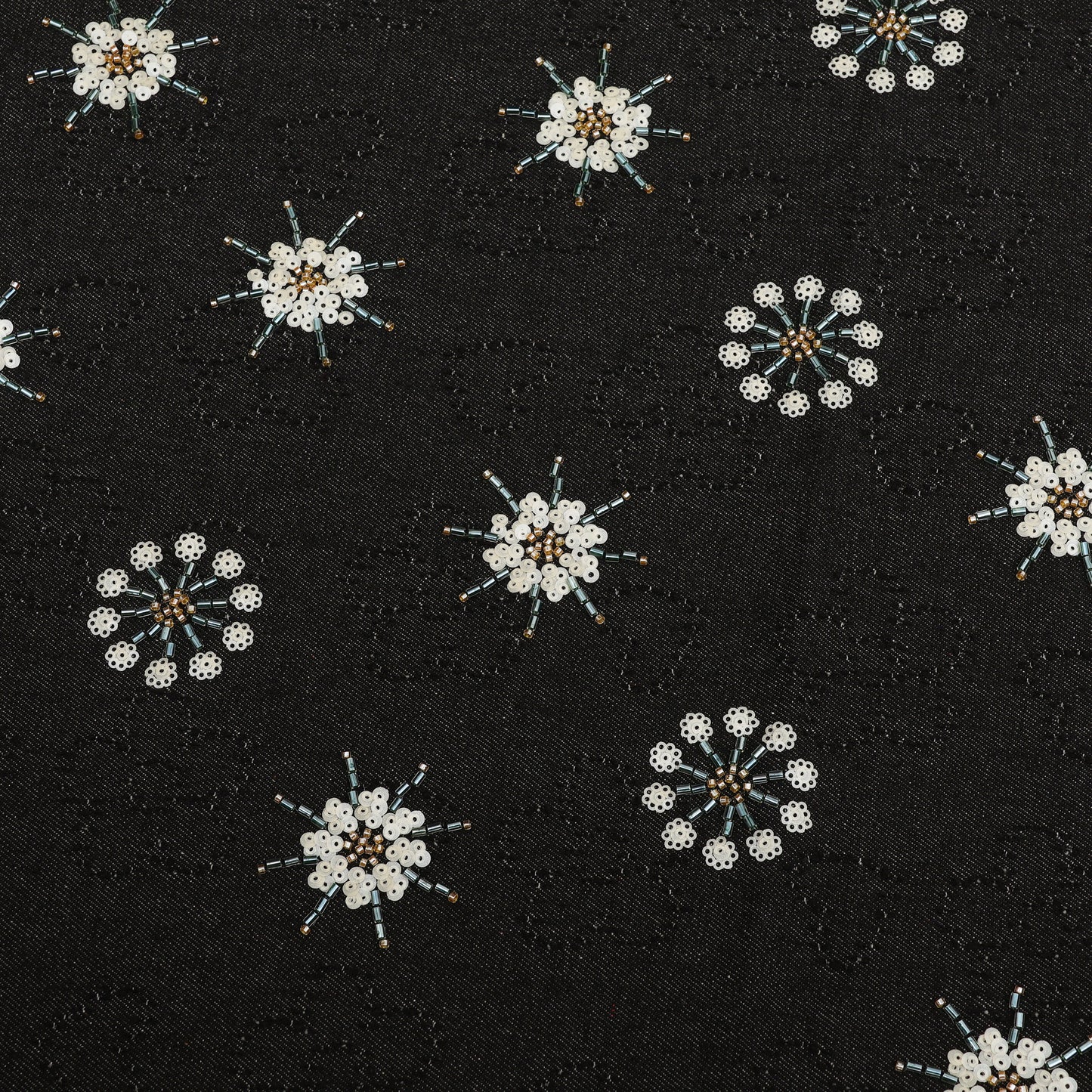 Floral Sequins Denim Embroidery