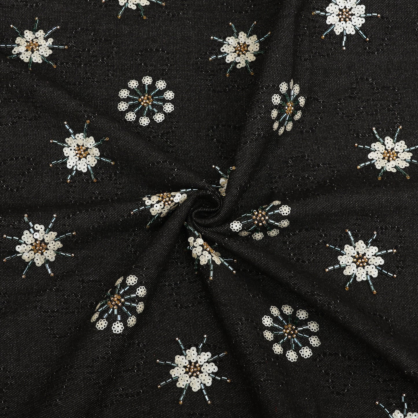 Floral Sequins Denim Embroidery