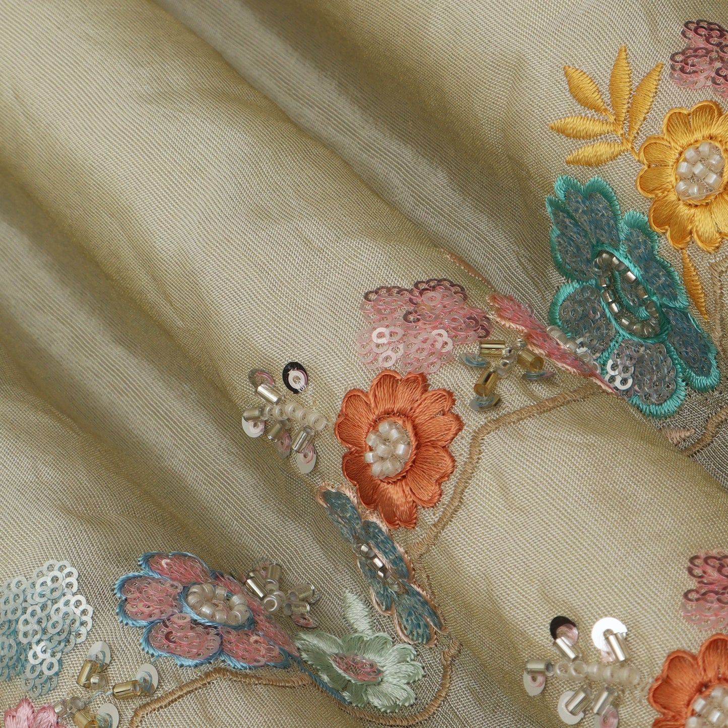 Beige Color Tissue Booti Fabric