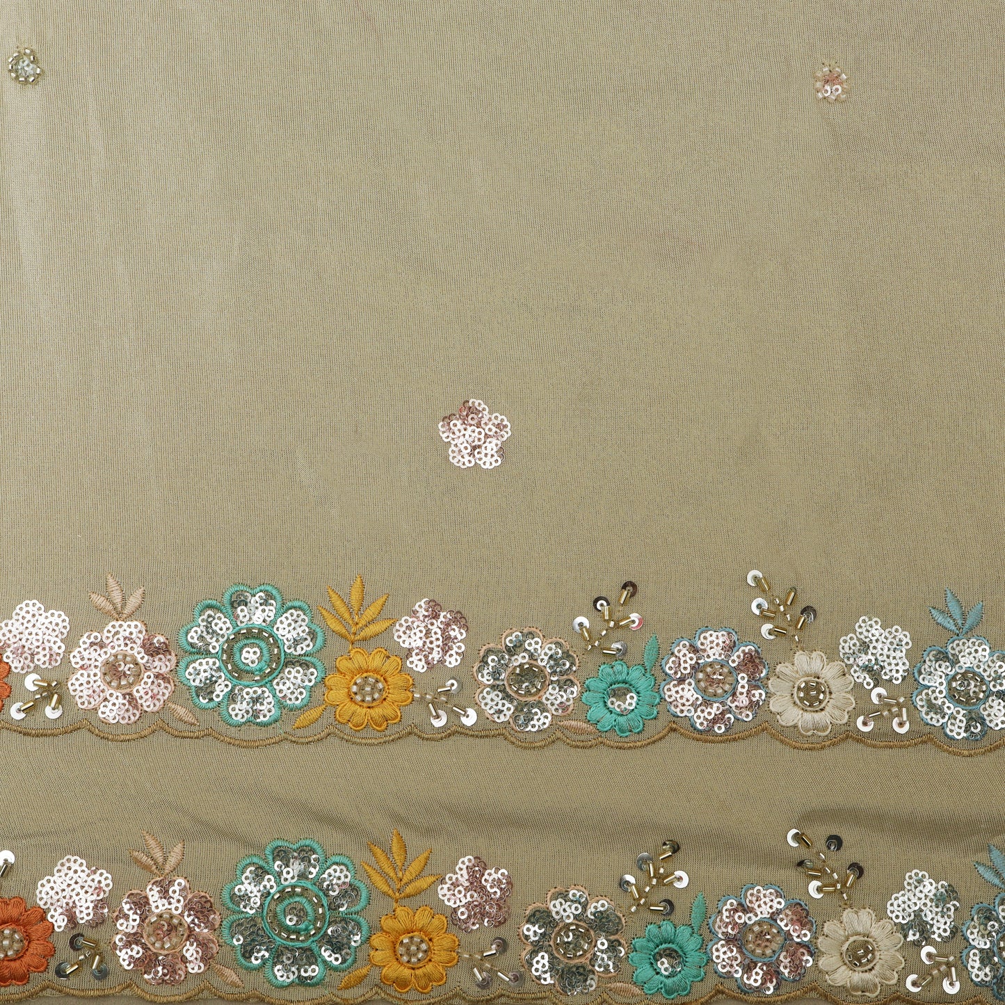 Beige Color Tissue Booti Fabric