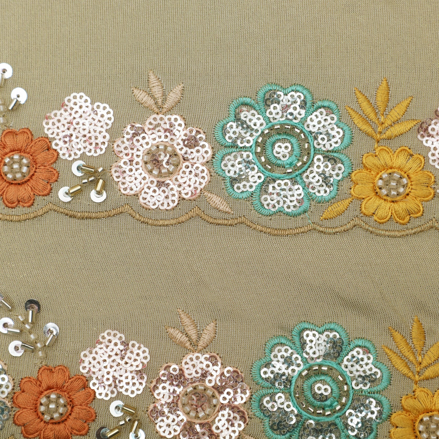 Beige Color Tissue Booti Fabric