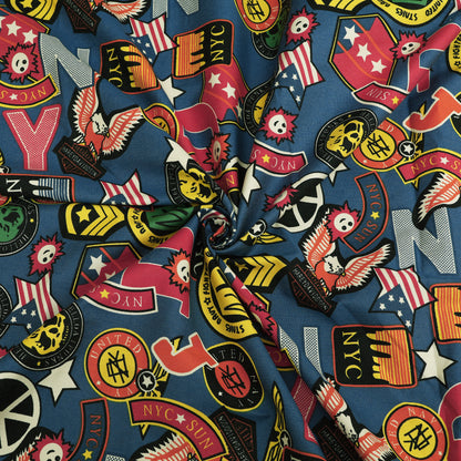 Denim Multicolour Print  Fabric